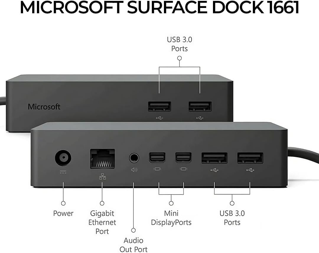 Microsft Surface Dock - Surface Pro Docking Station - 4k HD,USB 3.0 x 4, Gigabit Ethernet, Mini DP x 2, 3.5mm Audio - 90W Power Supply - Image 2